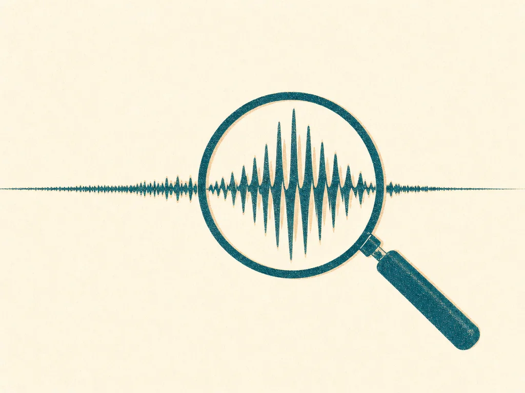 音声波形をルーペで拡大して確かめるイラスト